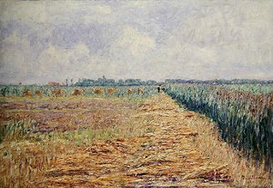 Ett platt holländskt landskap under en sommarhimmel med klarvita moln, ca 1890 (olja på duk)
