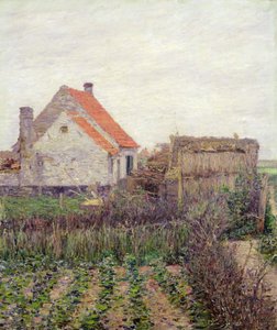 Bondgård med grönsaksträdgård (olja på duk)