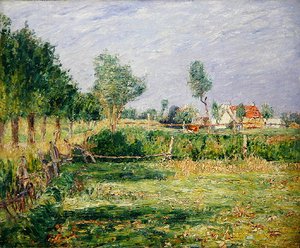 Holland, landskap med bondgårdar bakom trädgårdar (olja på duk)