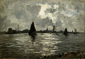 Flodlandskap i Unterelbe (olja på kartong)