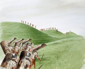 Romerska soldater i strid med keltiska stammar, 1:a århundradet, c1990-2010 av Paul Birkbeck