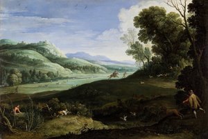 Landskap med jägare, 1619.