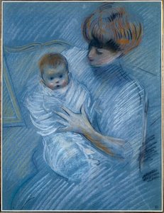 Moderskap. Teckning av Paul Helleu (1859-1927), 1900-talet. Porträtt av en mamma med sitt barn. Bayonne, Musée Bonnat av Paul Cesar Helleu