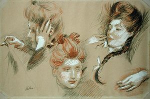 Studie av kvinnor (röd och svart krita, förstärkt med vitt på papper) av Paul Cesar Helleu