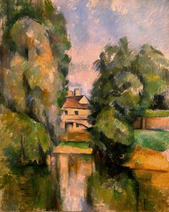 Lantligt hus vid en flod av Paul Cézanne