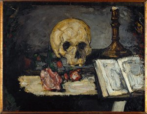 Trana och ljusstake (olja på duk) av Paul Cezanne