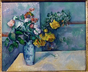 Blommor i en vas (olja på duk) av Paul Cezanne