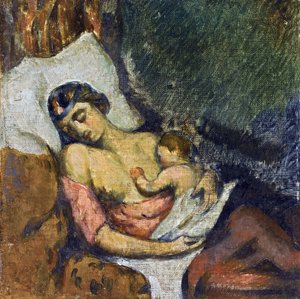Hortense allaitant Paul - Kvinna som ammar sitt barn par Cezanne, Paul (1839-1906), ca 1872 - Olja på duk, 23,2x23,2 - Privat samling av Paul Cézanne