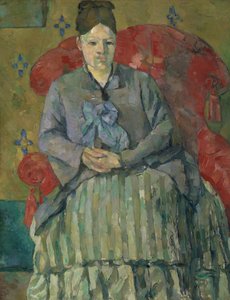 Madame Cézanne i en röd fåtölj av Paul Cézanne