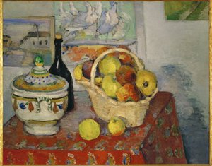 Stilleben med soppskål (olja på duk) av Paul Cezanne