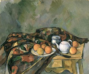 Stilleben med tekanna (olja på duk) av Paul Cézanne