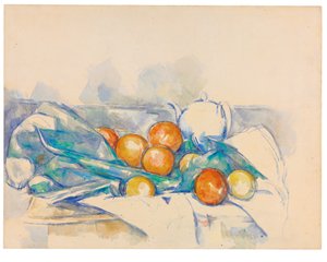 Théière et oranges (La Nappe), ca 1895-1900 (gouache, akvarell  blyerts på papper) av Paul Cezanne