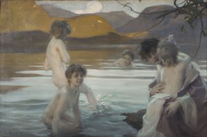 Första badet, ca 1907 (olja på duk)