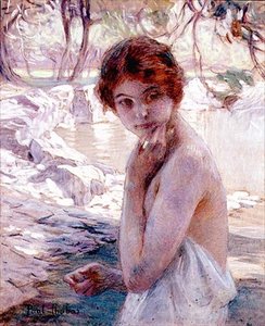 Girl by a Stream (olja på duk)