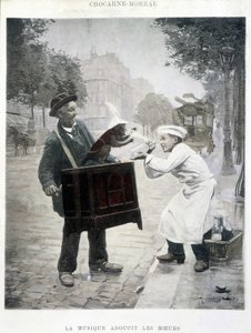 Musik mjukar upp moralen, målning av Chocarne-Moreau, ca. 1900