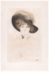 Porträtt av en okänd kvinna med hatt av Paul César Helleu (signed by artist)