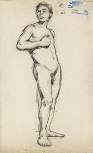 Akademisk studie av en naken man med höger hand knuten över bröstet, 1865 av Paul Cézanne