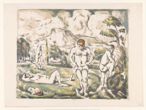 Badande män i ett kuperat landskap Les Grands Baigneurs Baigneurs au repos av Paul Cézanne