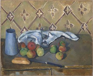 Frukt, Serviett och Mjölkkanna av Paul Cézanne