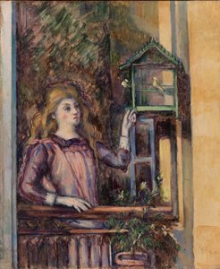 Flicka med fågelbur av Paul Cézanne