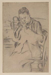 Hortense Fiquet, Madame Cezanne, sömnad, ca 1880 (penna på papper) av Paul Cézanne
