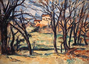 Hus bakom träd på vägen till Tholonet, c1885 av Paul Cézanne