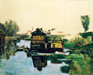 Flytande hus på en flod av Paul Cézanne