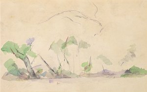 Mont Sainte-Victoire (wc på papper) av Paul Cézanne