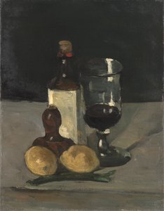 Stilleben med flaska, glas och citroner, 1867-9
