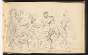 Studera för "The Judgment of Paris" eller "The Amorous Shepherd" av Paul Cézanne