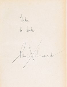 Handskriven dedikation i kärlekspoesi av Paul Eluard