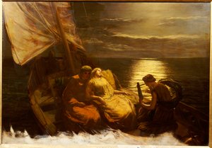 Glaucus och Iones flykt, med den blinda flickan Nydia, från Pompeji, 1860