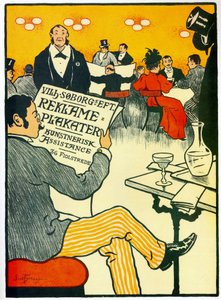 Reklamaffisch för ett tryckeri med en barscene som motiv