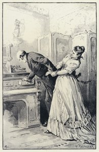 Illustration för Anna Karenina: Karenina tar sin frus brev i besittning (litho) av Paul Frenzeny