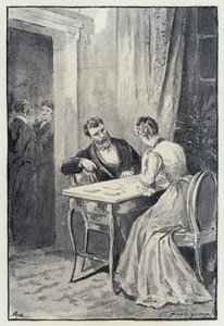 Illustration för Anna Karenina: Levin friar till Kitty (litho)