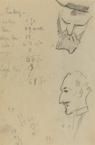 En skäggig man och en man i profil [verso] av Paul Gauguin
