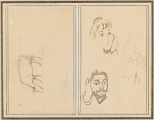 En betande ko; Huvudet på en kvinna med handen på kinden och huvudet på en man med handen på örat [verso] av Paul Gauguin