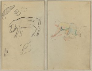En gris; Bretonska bonde på knä [verso] av Paul Gauguin