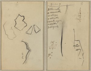 En profil och fyra former; Skiss av en mans huvud [recto] av Paul Gauguin
