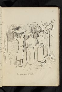 Före och efter - ritning "På väg till festen" av Paul Gauguin