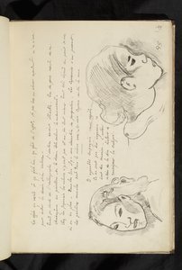 Avant et après - text och två teckningar av ett flickhuvud av Paul Gauguin