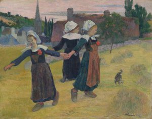Dansande bretonska flickor, Pont-Aven av Paul Gauguin