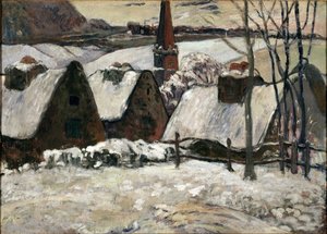 Breton by under snön (olja på duk av Paul Gauguin