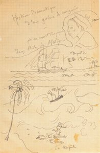 Ritning från ett album med teckningar producerade för den unge Jacques Bousquet, Pont-Aven eller Le Pouldu, 1889-90 av Paul Gauguin