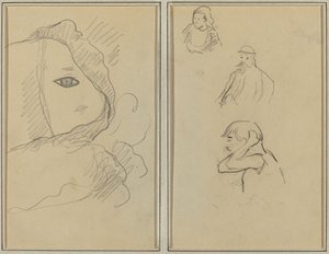 Öga och del av ansiktet; En bretonsk kvinna och två män [recto] av Paul Gauguin