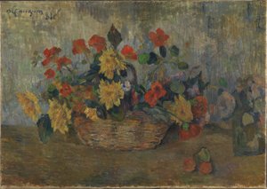 Franska: Capucines et dahlias dans une corbeille, ou Corbeille de fleurs Nasturtiums och dahlior i en korg av Paul Gauguin
