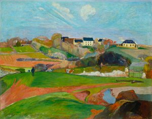 Franska: Champs au Pouldu, ou Paysage au Pouldu Landskap vid Le Pouldu av Paul Gauguin