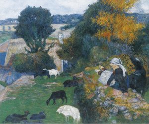 Franska:  La bergère bretonne Den bretonska herdinnan av Paul Gauguin