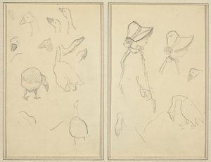 Gäss; Girls in Bonnets, Geese [recto] av Paul Gauguin