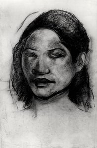 Head of a Tahitian (kol på papper) av Paul Gauguin